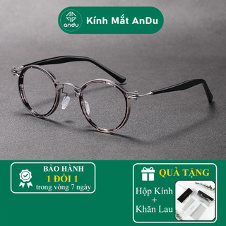 Gọng kính cận thời trang nam nữ AnDu, dáng tròn unisex chống tia UV chất liệu titanium cao cấp 2203