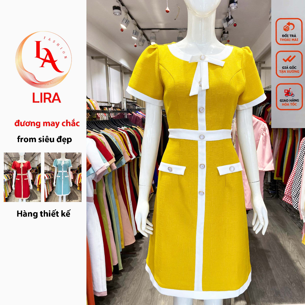 Đầm suông,đầm công sở thời trang LIRA cổ nơ vải mát from chuẩn may kỹ free size