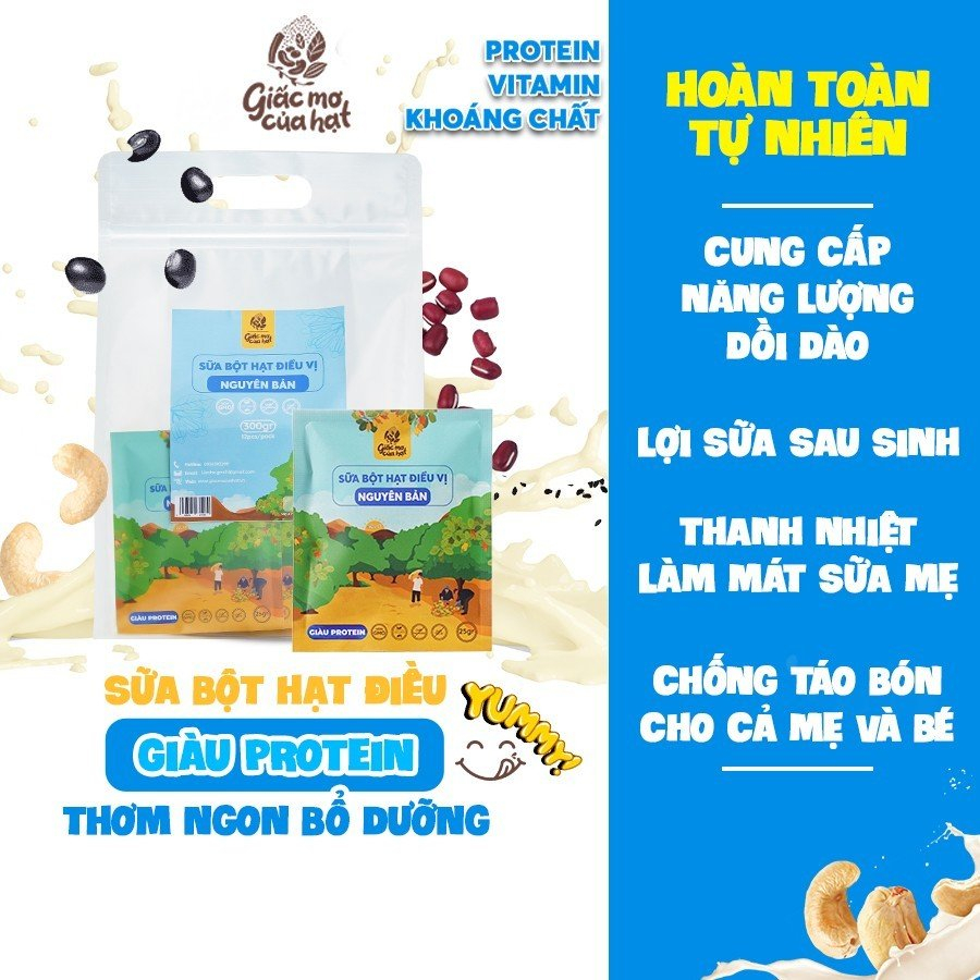 Sữa Bột ngũ cốc hạt Điều 100% hữu cơ túi (300g) Giấc mơ của hạt dinh dưỡng cho người ăn chay, ăn kiêng, tốt cho sức khỏe
