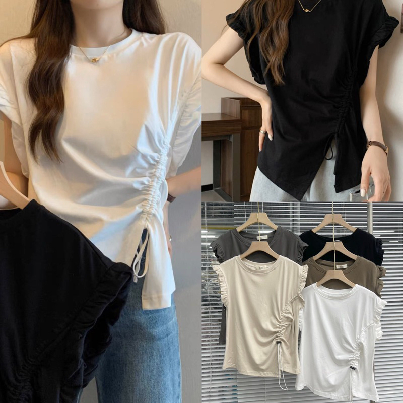 [NEW]ÁO THUN COTTON TAY BÈO CÁNH TIÊN DÂY RÚT EO style Hàn Quốc