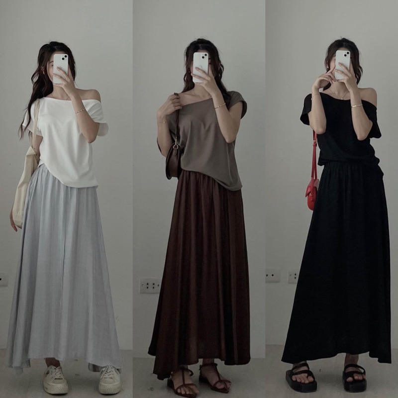 Áo Thun Lệch Vai , Áo Thun Kiểu Dáng Trendy Basic