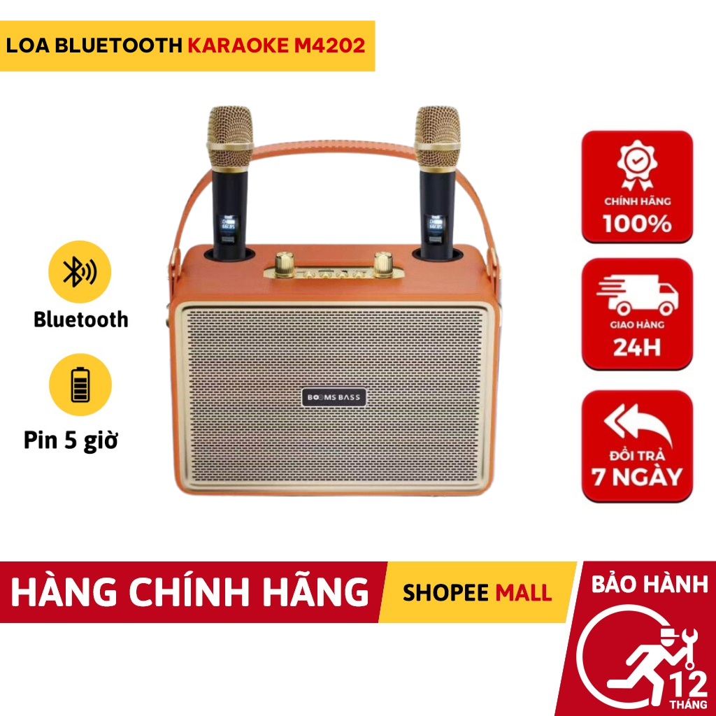 Loa bluetooth karaoke M4202 kèm 2 micro không dây xách tay công xuất 20W, âm thanh trầm ấm, bass căng- LinkeeTech