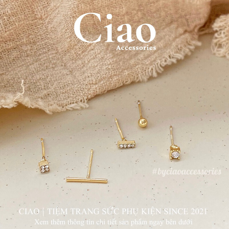 [HOẢ TỐC 1H] Set 5 khuyên tai/ bông tai mạ bạc S925 thiết kế đơn giản đính đá lấp lánh Limim Ciao