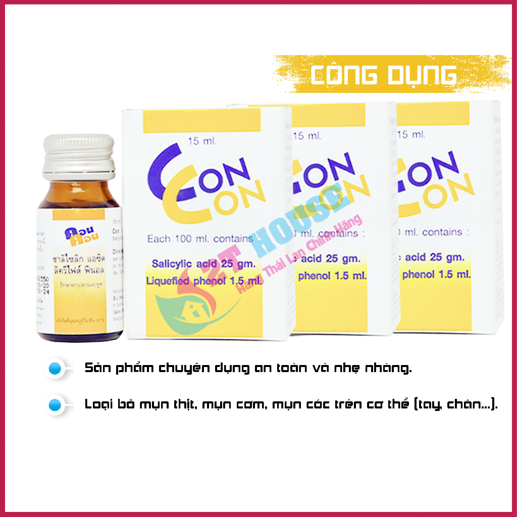 Dầu bôi giảm mụn cóc/mụn nước/sùi mào gà Con Con Thái Lan chai 15ml 2T House Shop Hàng Thái Lan Nội Địa Chính Hãng