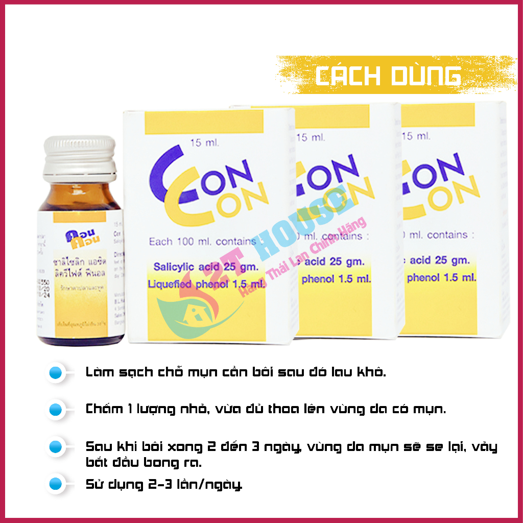 Dầu bôi giảm mụn cóc/mụn nước/sùi mào gà Con Con Thái Lan chai 15ml 2T House Shop Hàng Thái Lan Nội Địa Chính Hãng