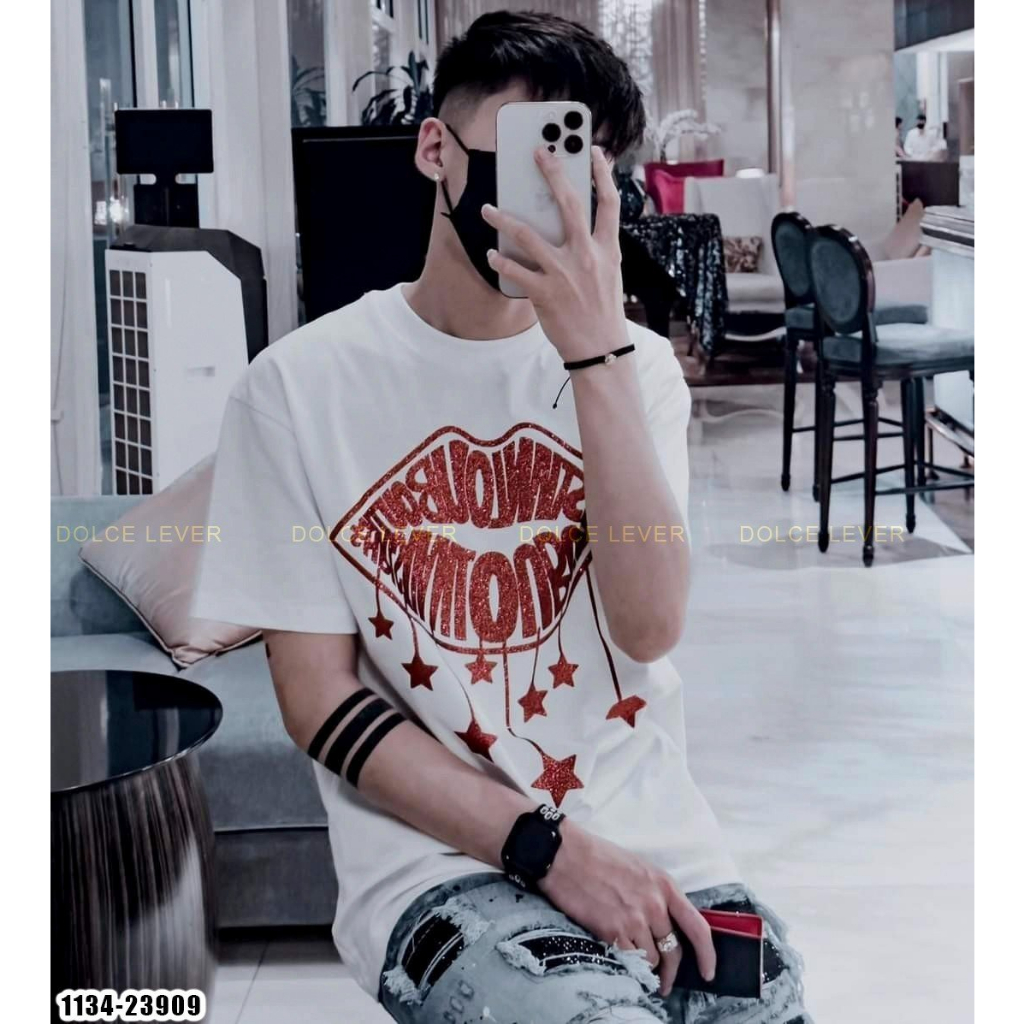 Áo Phông Nam Nữ Siêu Cấp In Kim Tuyến Môi Màu Đỏ, Áo Thun Tay Lỡ Logo In Chìm Chất Cotton Dày Dặn Form rộng Unisex CHẤT