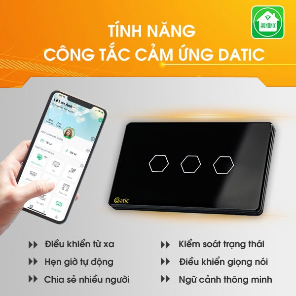 Công tắc cảm ứng Hunonic Datic 1-2-3-4 nút kết nối Wifi điều khiển mọi thiết bị từ xa qua điện thoại - BH 12T 1 đổi 1