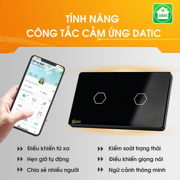 Công tắc cảm ứng Hunonic Datic 1-2-3-4 nút kết nối Wifi điều khiển mọi thiết bị từ xa qua điện thoại - BH 12T 1 đổi 1