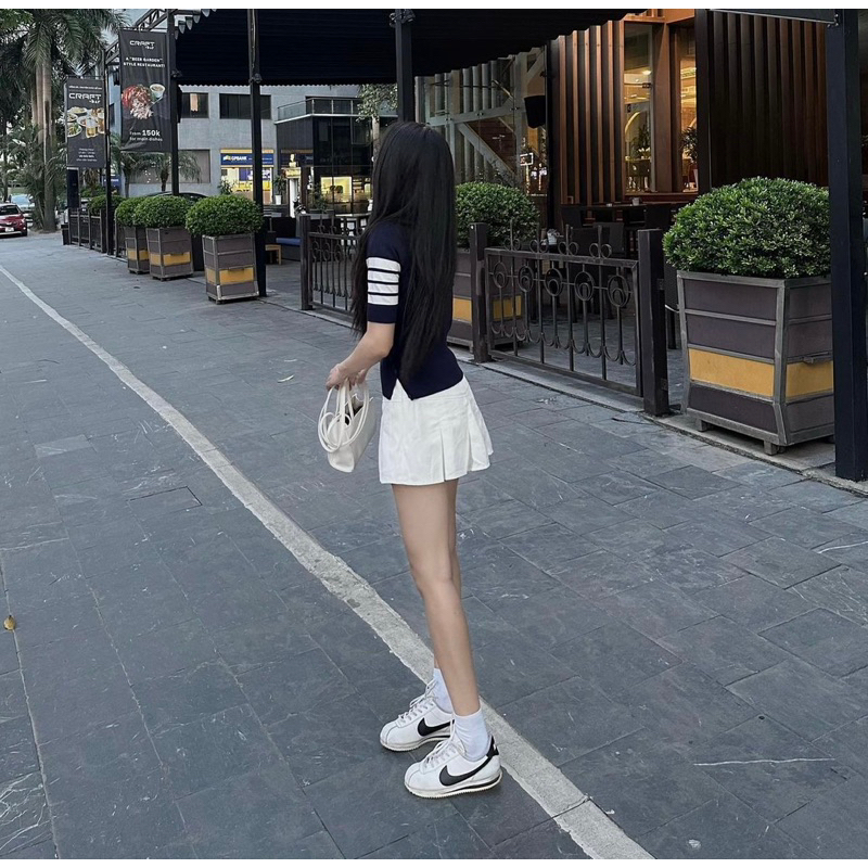 Set Áo polo Thom + Chân váy trắng