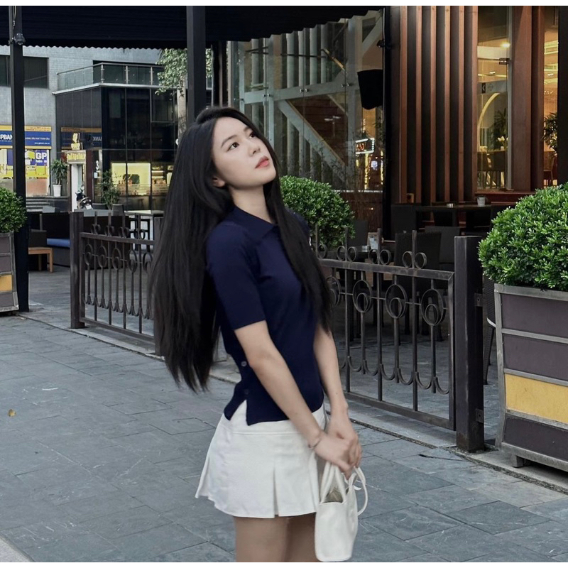 Set Áo polo Thom + Chân váy trắng