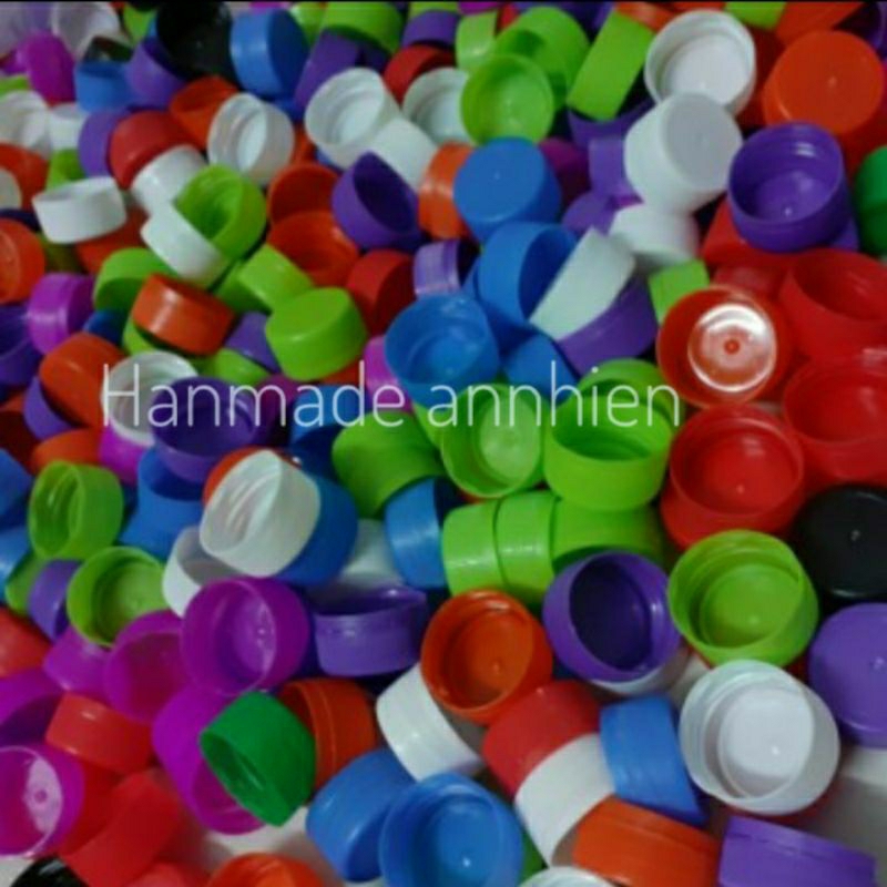 100 Nắp chai nhựa 3cm trộn màu - Đồ chơi mầm non, chơi ghép hình, làm hoa......