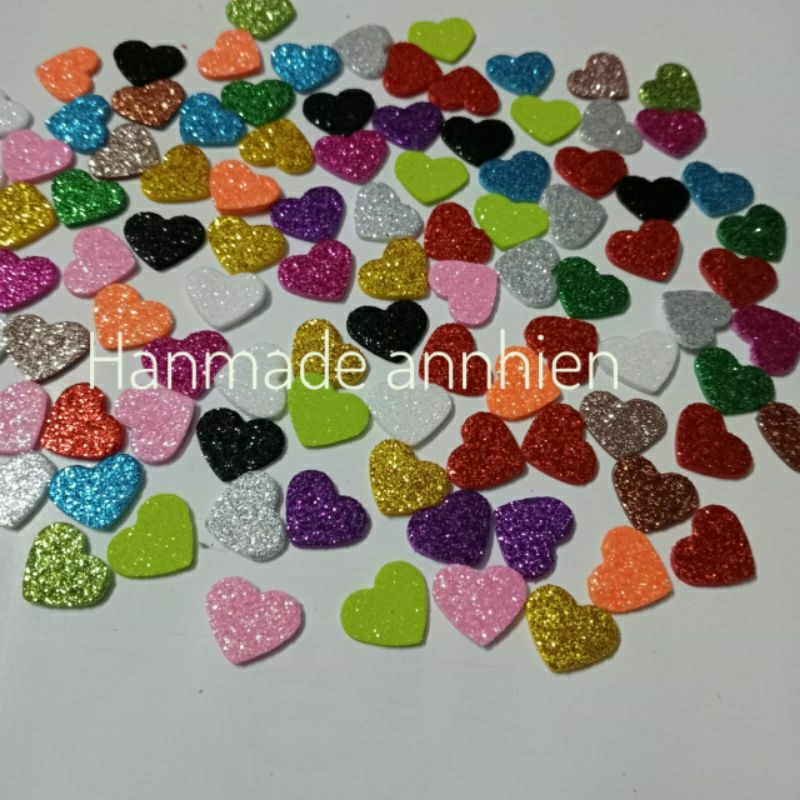 80 - 100 Hình trái tim nhí bằng xốp kim tuyến size 1.5 x 1.3cm dùng để trang trí thiệp , sinh nhật, lì xì, 8/3, 14/2 ...