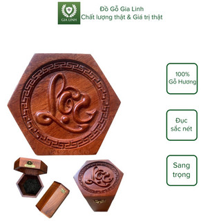 Hộp đựng chè chữ Lộc Đồ Gỗ Gia Linh gỗ Hương đá khoá đồng