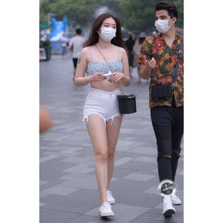 Quần short jean cạp cao