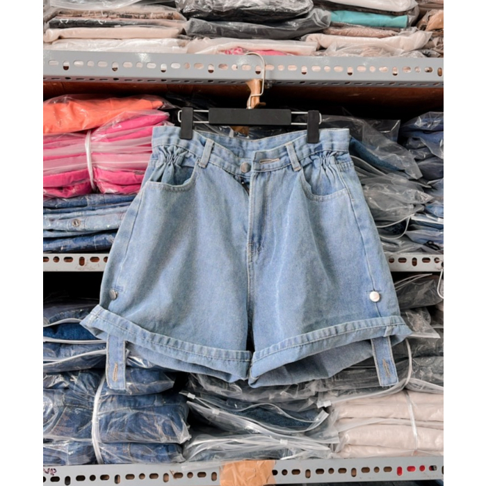 (Bigsize S -XXL) Quần jean short nữ loang xắn lai chít eo lưng cao, Quần Đùi Bò