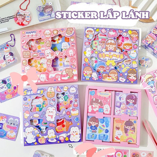Hộp 100 tấm sticker bling lấp lánh cute cắt sẵn trang trí decor sổ vở journal bullet