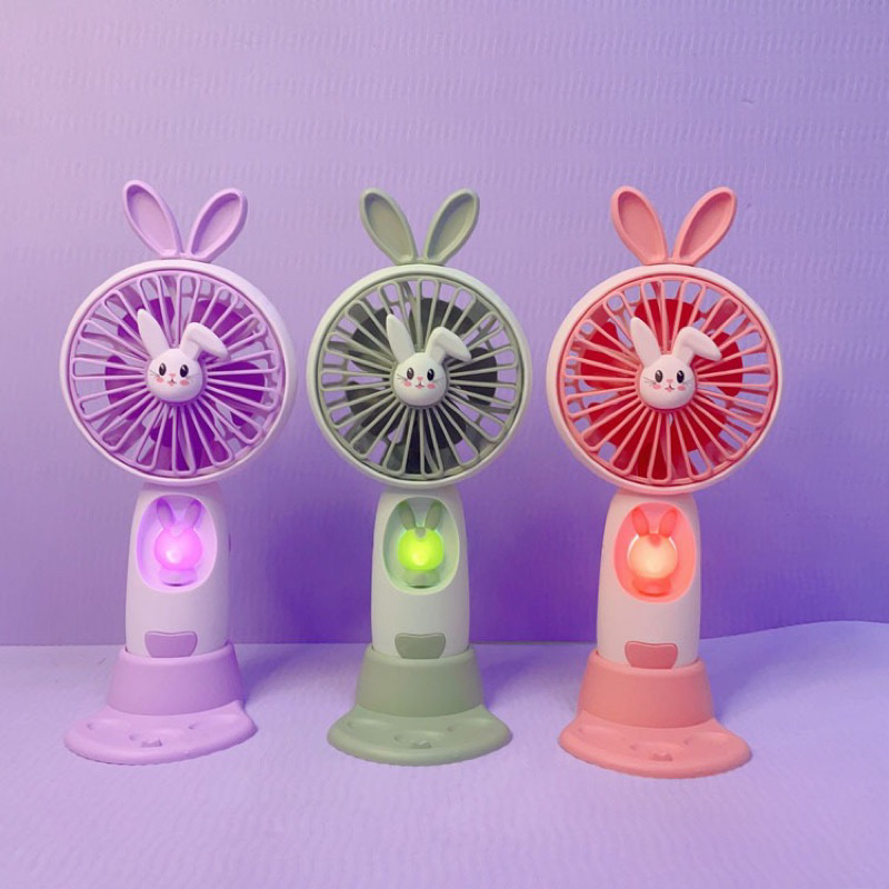 Quạt tích điện mini cầm tay hình thỏ kèm đèn ngủ