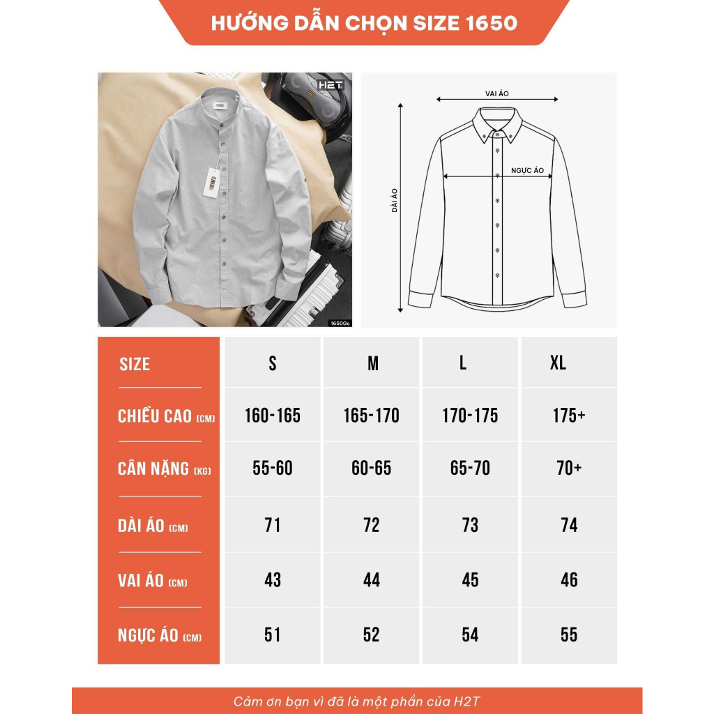 Áo Sơ Mi Nam Oxford Cổ Trụ Collar Shirts 1650