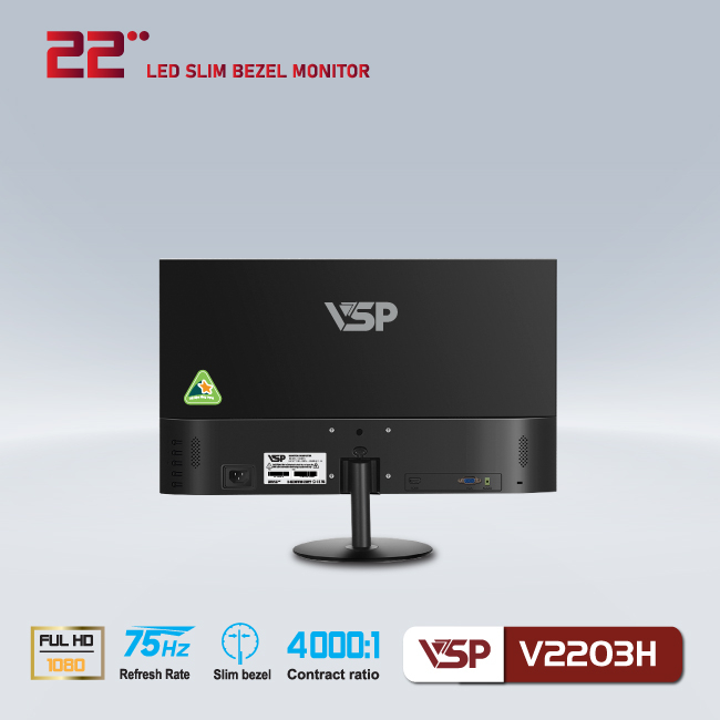 Màn hình phẳng LED VSP 22inch tràn viền V2203H - Black
