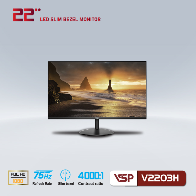 Màn hình phẳng LED VSP 22inch tràn viền V2203H - Black