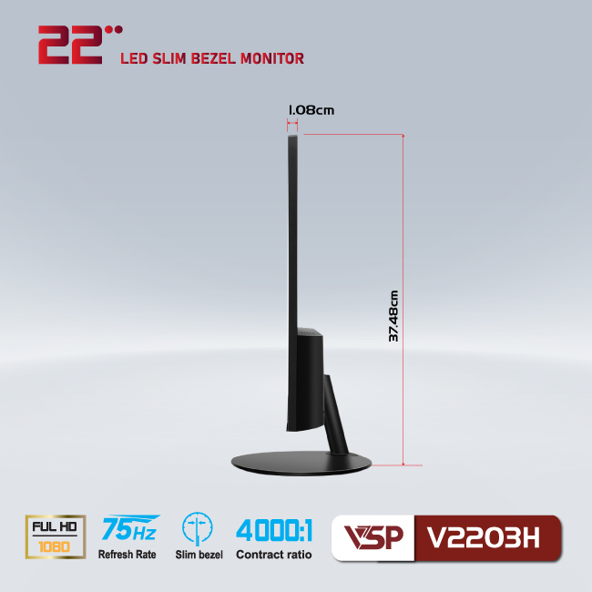 Màn hình phẳng LED VSP 22inch tràn viền V2203H - Black