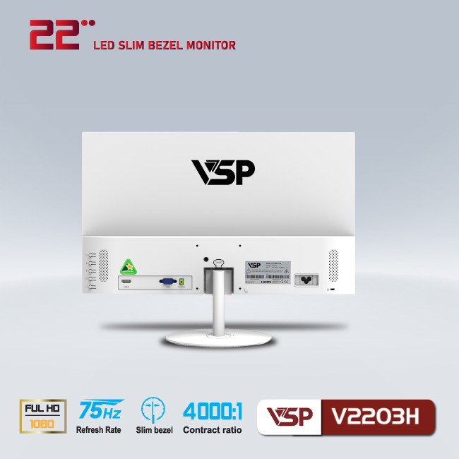 Màn hình phẳng LED VSP 22inch tràn viền V2203H - Black