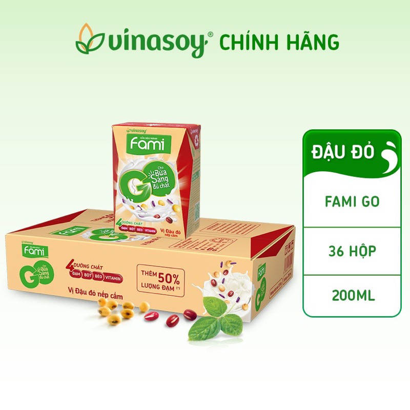 Thùng sữa đậu nành Fami Go Đậu đỏ (36 hộp x 200ml)