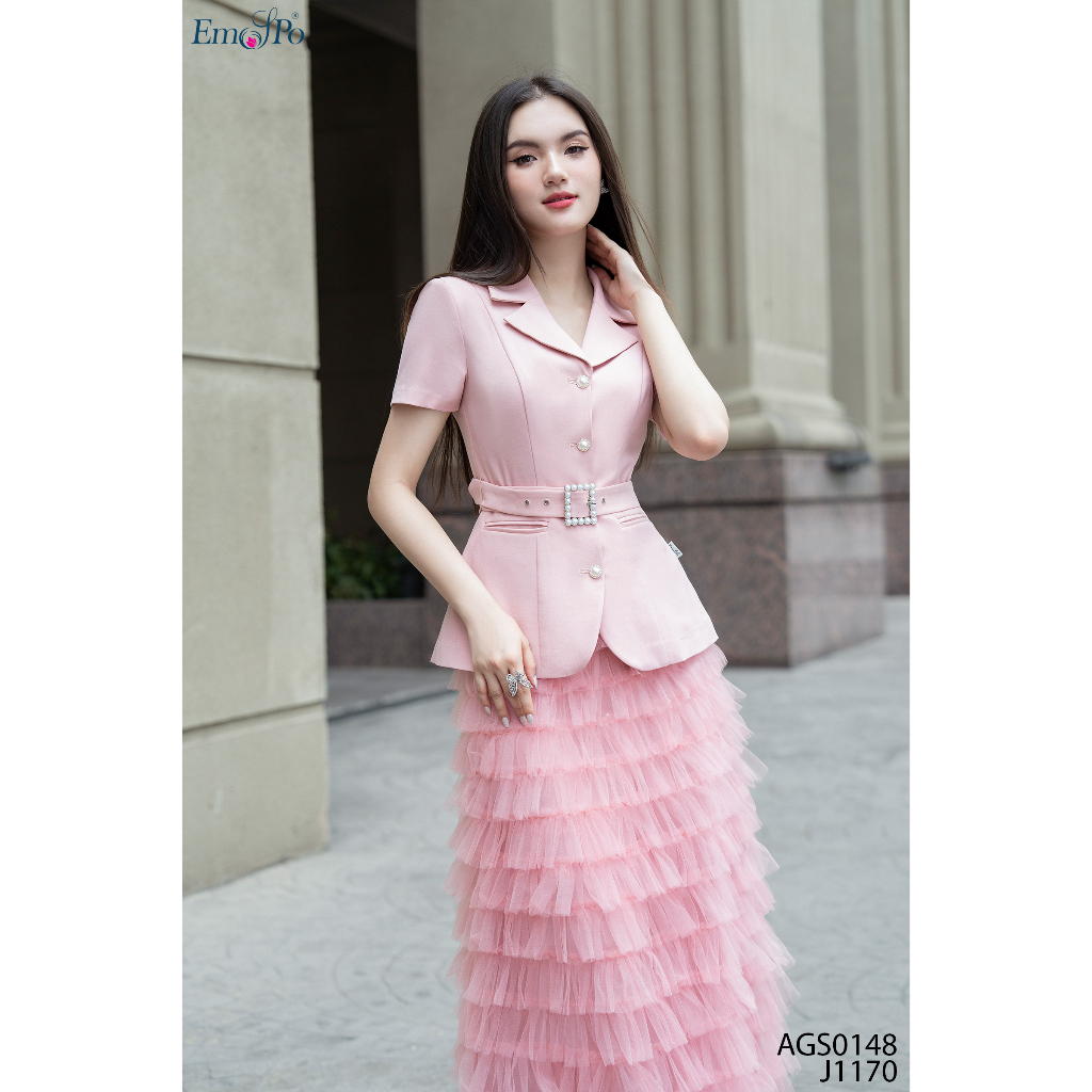 Chân váy xòe dài xếp ly lưới tầng EMSPO J1170