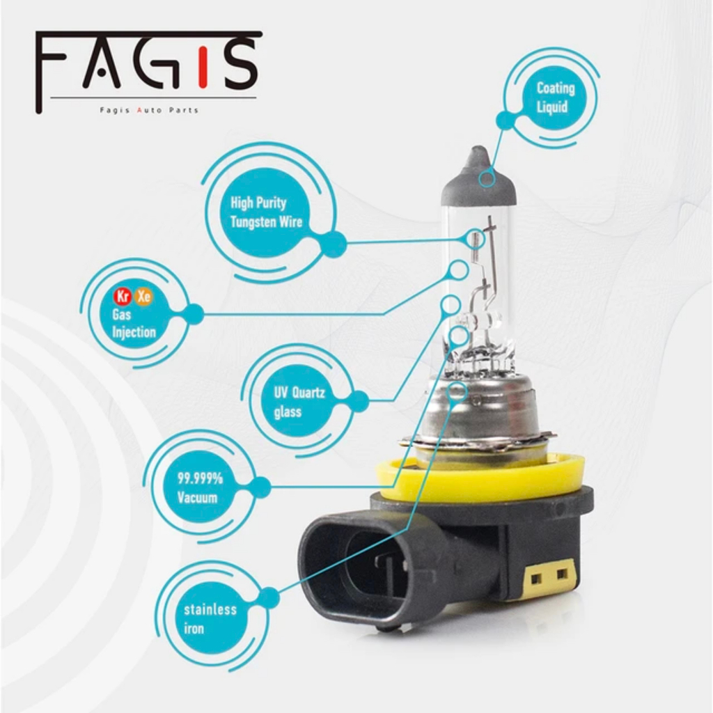 Đèn Pha Ô Tô Fagis H8 Halogen 12V 55W cho xe con và 24V 55W cho xe tải, Bóng Đèn Halogen Tự Động