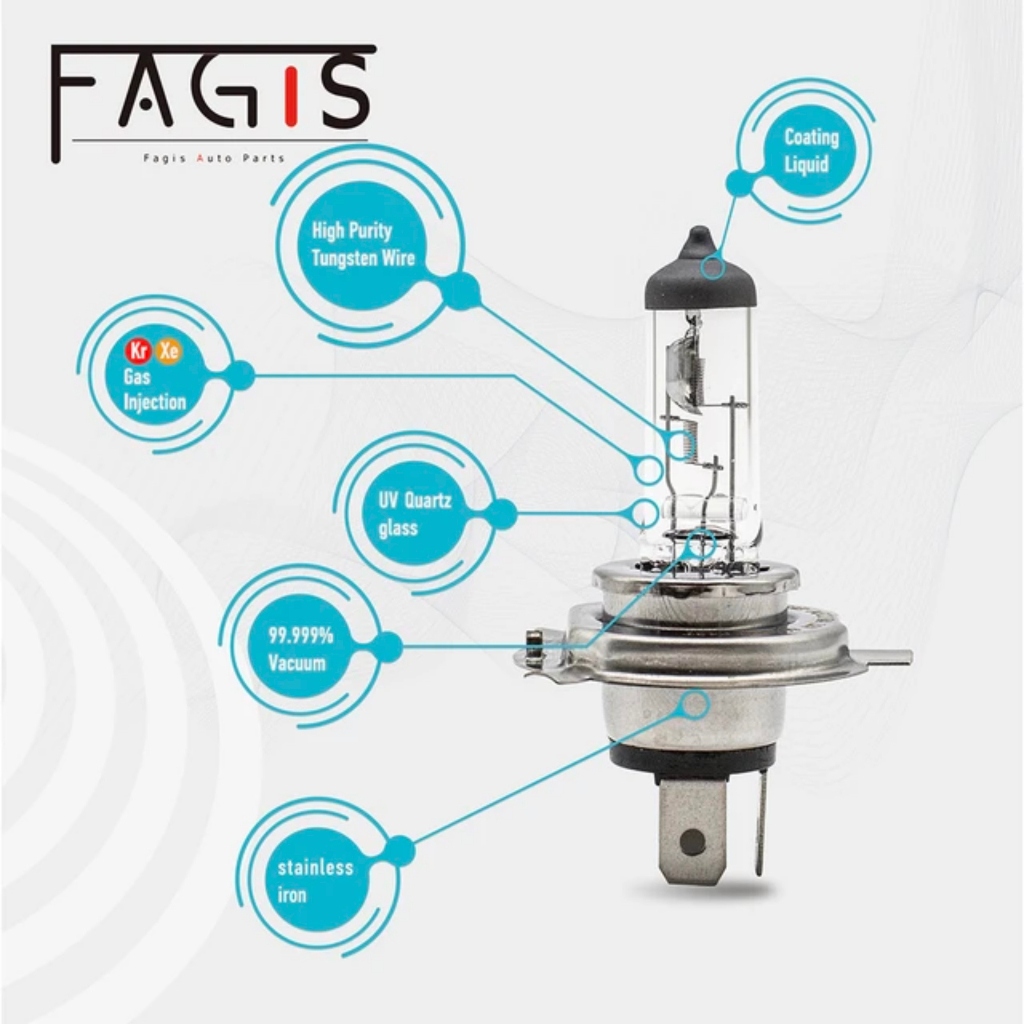 Đèn Pha Ô Tô Fagis H4 Halogen 12V 55W cho xe con và 24V 55W cho xe tải, Bóng Đèn Halogen Tự Động