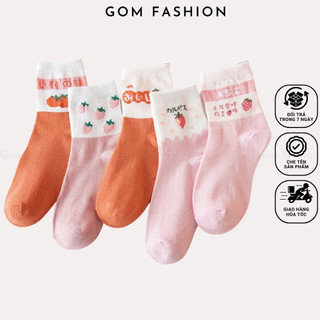 Set 5 đôi vớ nữ cổ cao GOMTAT hoạ tiết trái cây, chất liệu cotton cao cấp, khử khuẩn thoáng khí  -CBCC65