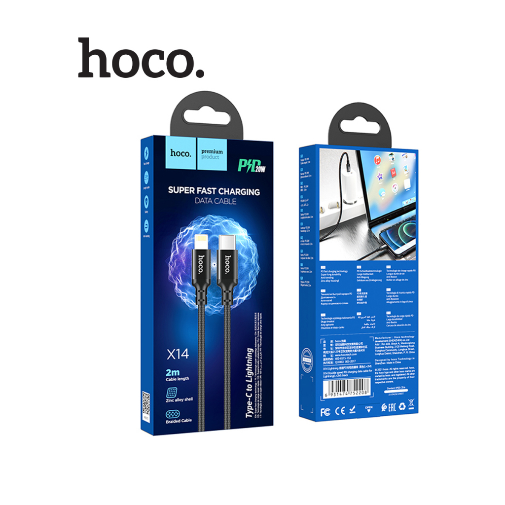 Cáp sạc PD20W Hoco X14 dây bọc dù truyền dữ liệu cho 12/13/14 ,siêu bền chống đứt , dài 2M
