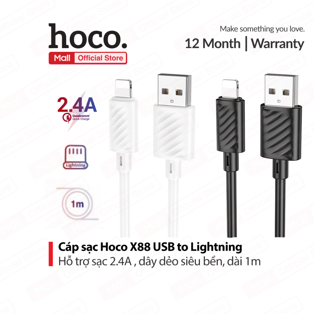 Cáp sạc Hoco X88 hỗ trợ sạc 2.4A truyền dữ liệu dây dẻo siêu bền cho iP6/7/8 dài 100CM