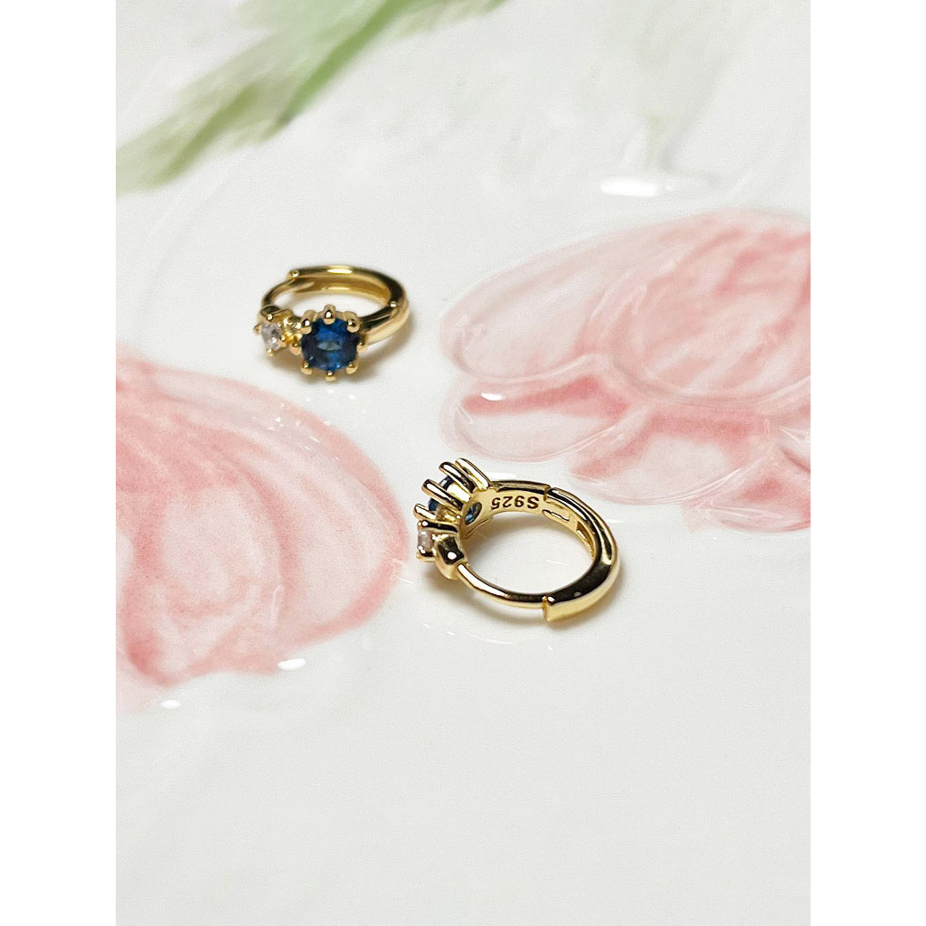 Bông Tai Bạc JUNIE, Kiểu Dáng Mini Ôm Vành Tai Đính Đá Zirconia E-PARIS