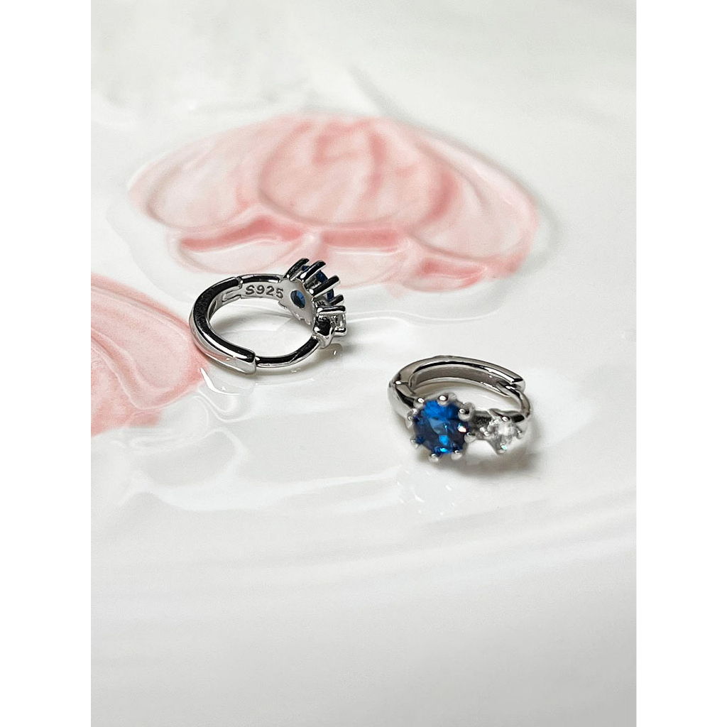 Bông Tai Bạc JUNIE, Kiểu Dáng Mini Ôm Vành Tai Đính Đá Zirconia E-PARIS