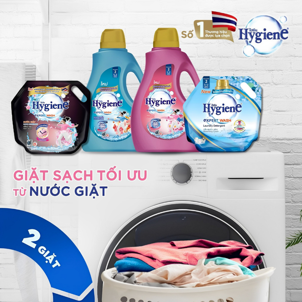 Nước Giặt Hygiene Thái Lan Expert Wash Kết Hợp Xả Vải Làm Sạch Áo Quần Thơm Lâu  1800ml