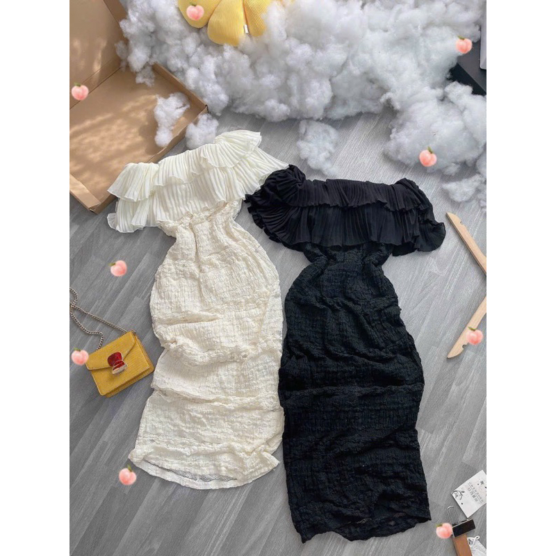 Đầm ren body bẹt vai phối bèo tầng, đầm trễ vai bèo!  THẢO NGỌC STORE
