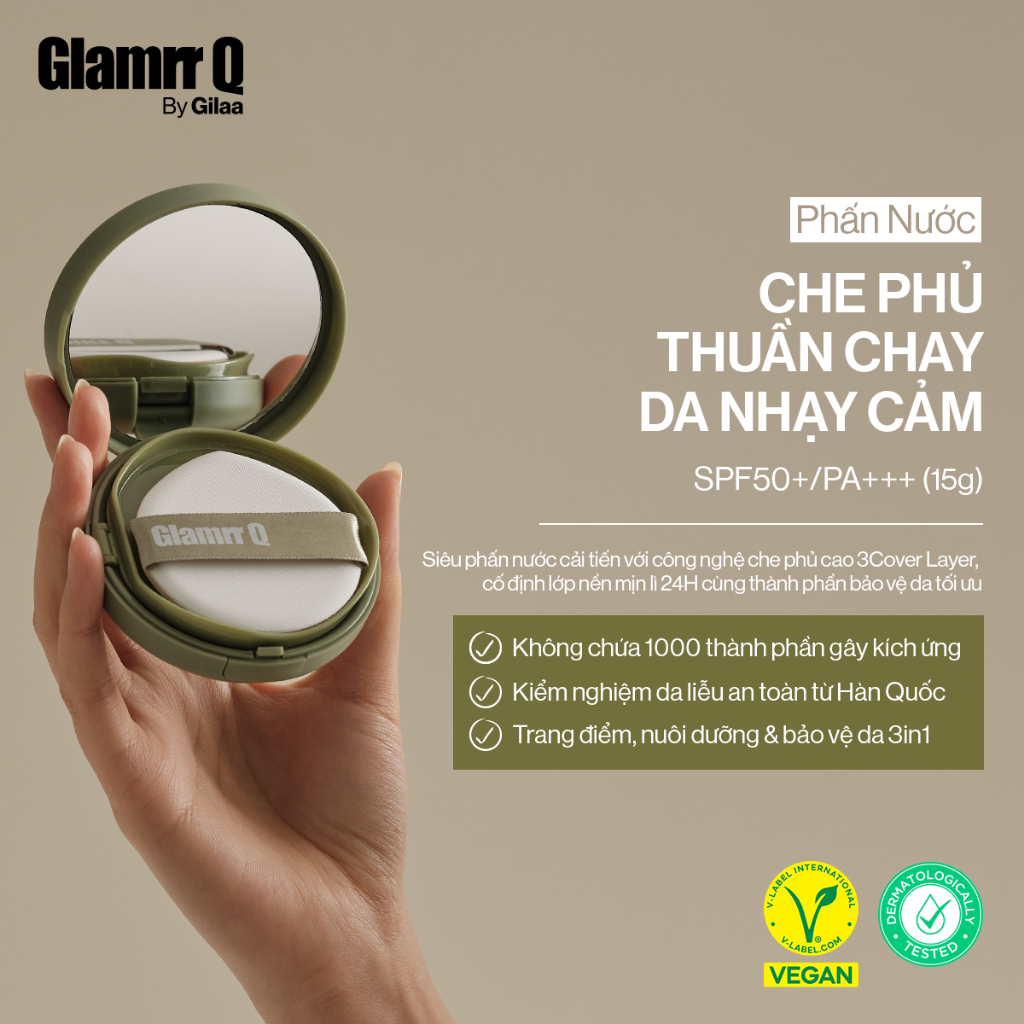 Siêu Phấn Nước Che Phủ GLAMRR Q Vegan Super Cover Cushion SPF50+/PA+++ (1 lõi x 15g)