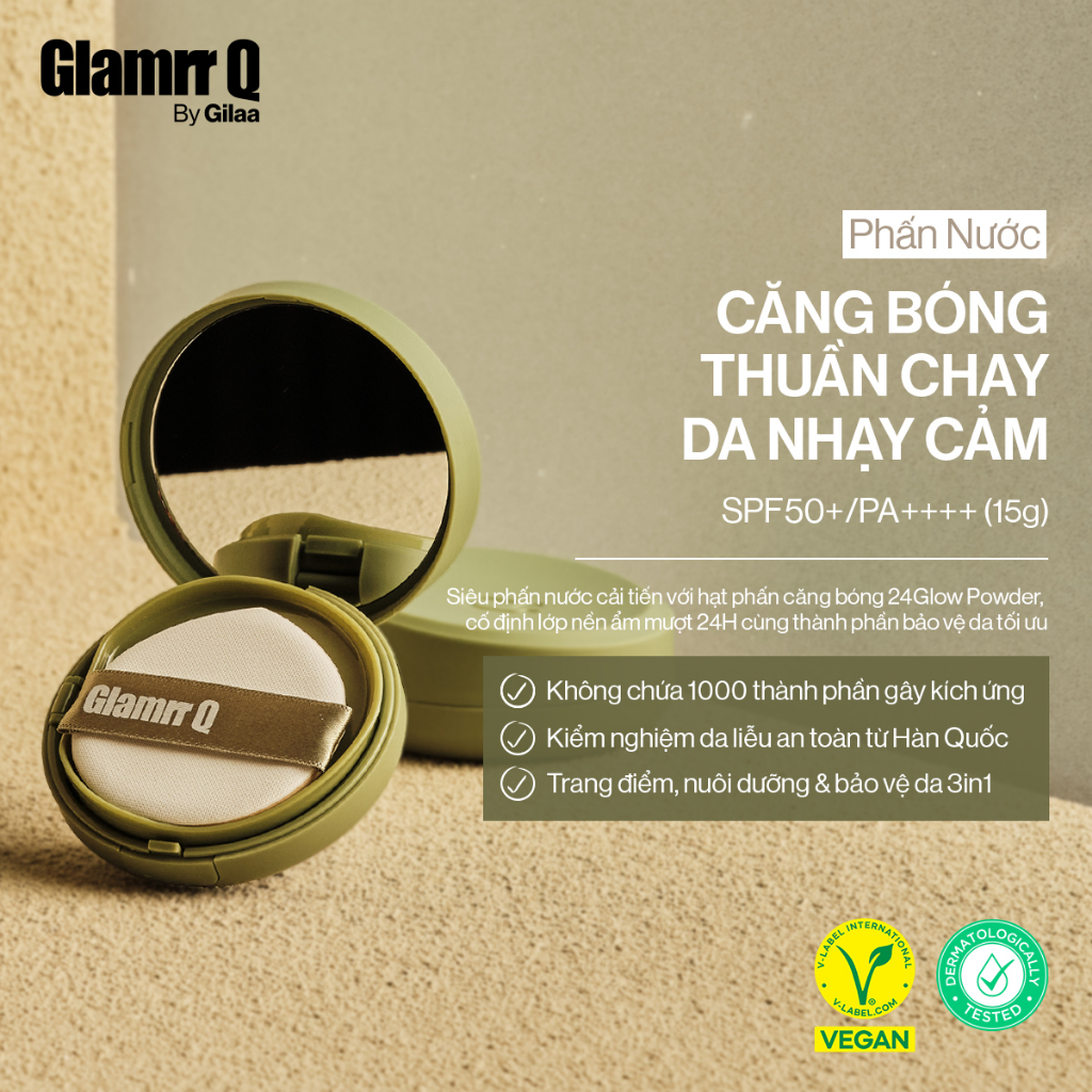 Siêu Phấn Nước Căng Bóng GLAMRR Q Vegan Super Glow Cushion SPF50+/PA++++ (1 lõi x 15g)