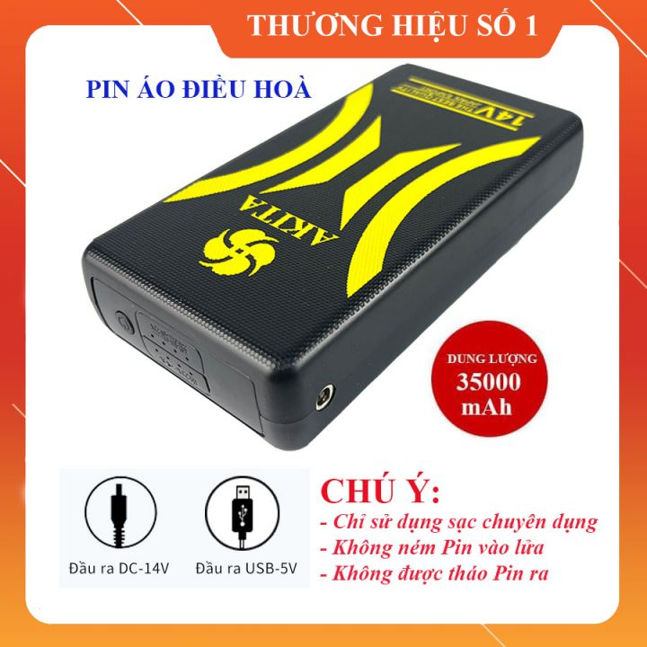 Pin Áo Điều Hoà Dung Lượng 35.000mAh-14V Chạy Liên Tục Mức Mạnh 11-20Tiếng