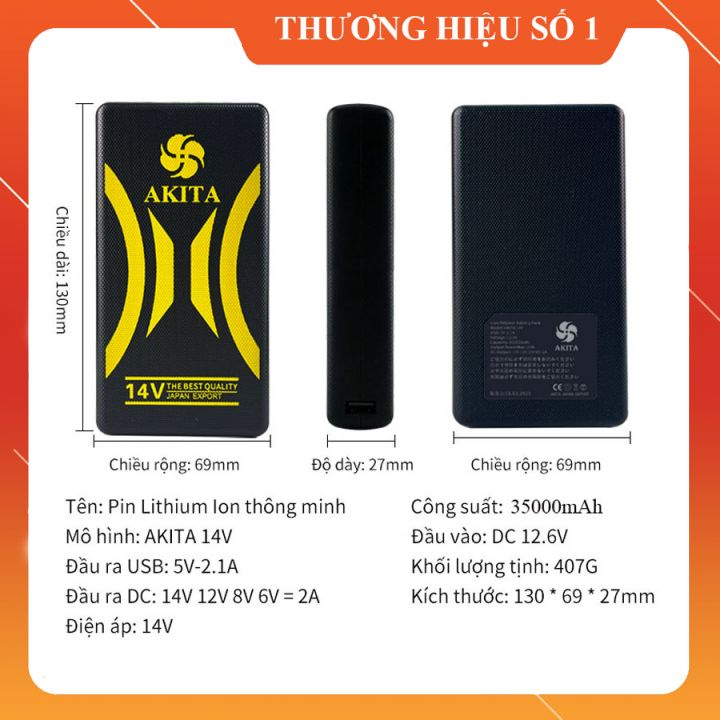 Pin Áo Điều Hoà Dung Lượng 35.000mAh-14V Chạy Liên Tục Mức Mạnh 11-20Tiếng