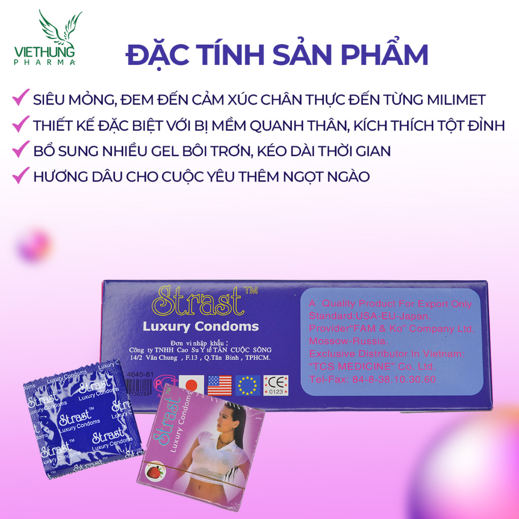 Bao cao su gia đình Strast Luxury, bao cao su gai bi mềm quanh thân, bổ sung nhiều gel bôi trơn - Hộp 72 cái