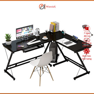 Bàn làm việc chữ L chân chéo mặt gỗ phủ laminate có khung sắt phun sơn tĩnh điện, bàn game