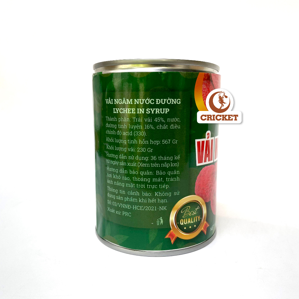 Vải Tươi Ngâm Nước Đường Giòn Ngọt Rich Fruit Hộp 580g -Topping làm trà vải, trà trái cây-Nguyên Liệu Trà Sữa CRICKET
