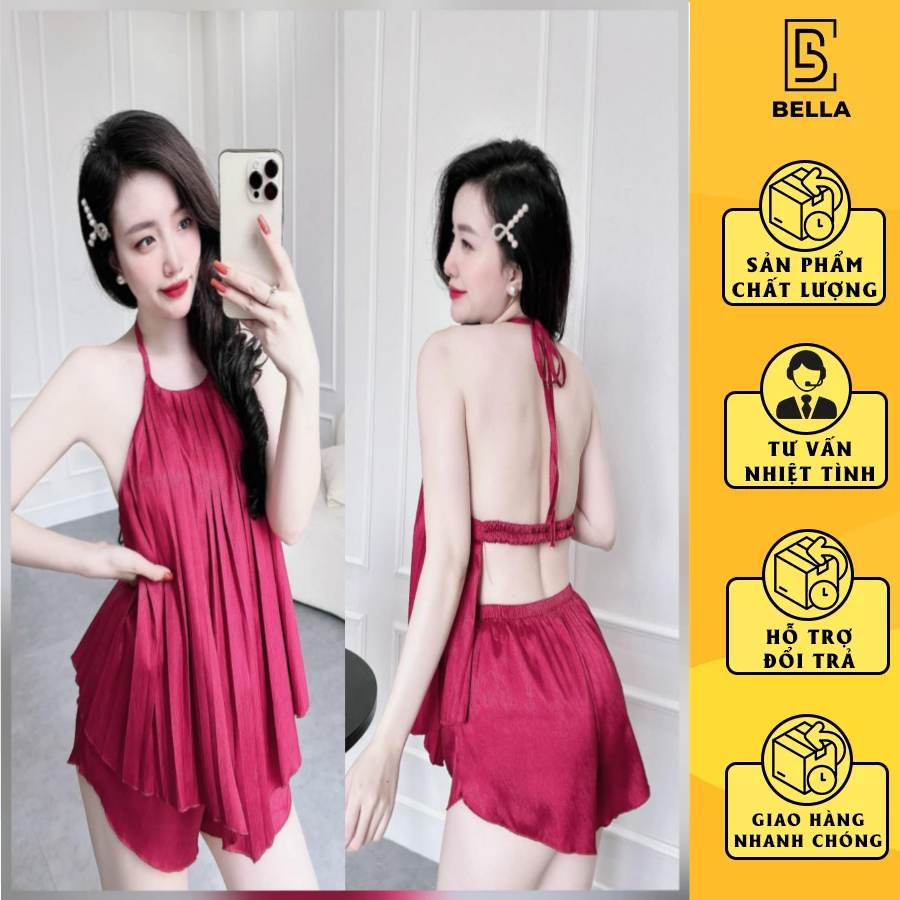 Đồ ngủ Bella.boutique0202 pyjama yếm quần đùi sexy quyến rũ. chất Lụa Gấm xước siêu sang