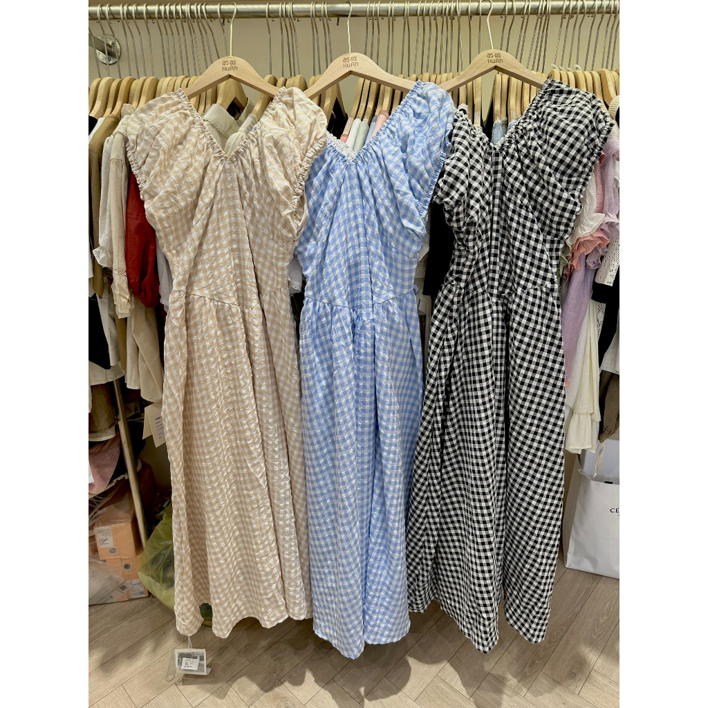Váy Gingham cổ V chiết eo 39015 SKY ATTRACTIVE