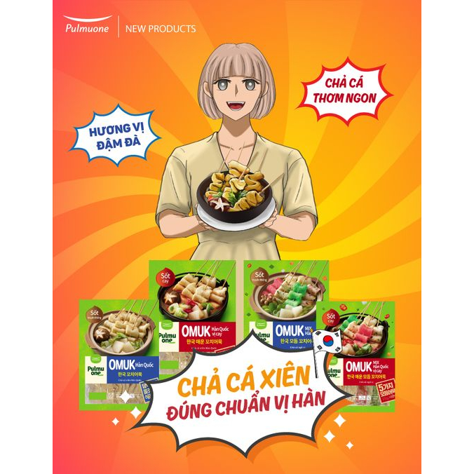 Chả Cá Xiên Omuk Hàn Quốc Vị Cay Pulmuone Gói 223G