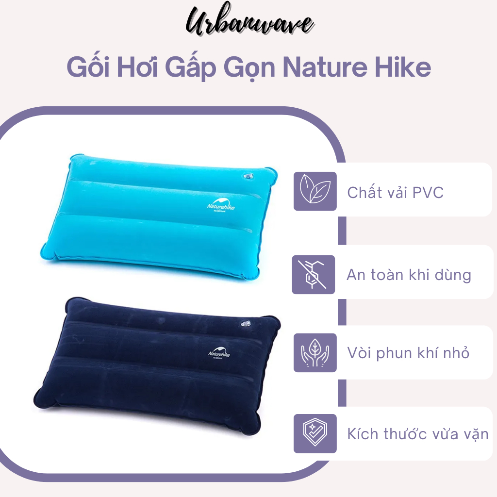 Gối hơi gấp gọn Nature Hike tiện lợi cho đi du lịch, văn phòng nghỉ ngơi - Chất vải PVC an toàn sử dụng - Urbanwave