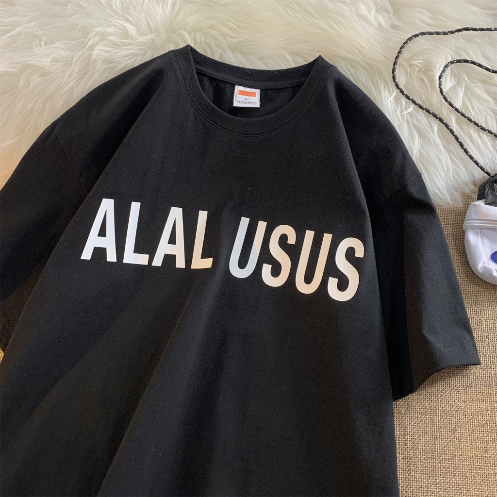 Áo thun Unisex in chữ ALAL USUS FKZ Unisex phông cotton nam nữ tay lỡ oversize form rộng