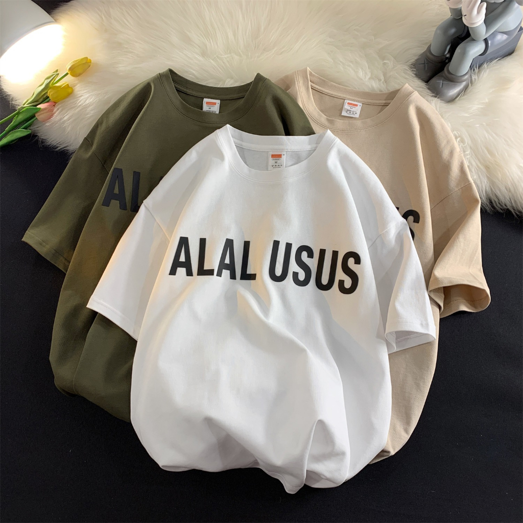 Áo thun Unisex in chữ ALAL USUS FKZ Unisex phông cotton nam nữ tay lỡ oversize form rộng